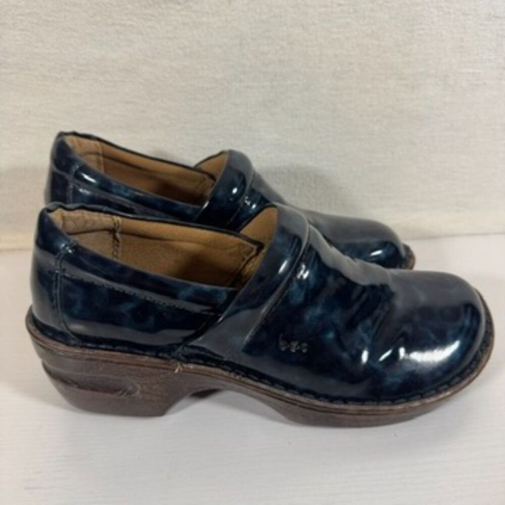 b.o.c. Born Concept Clogs Size 9M Patent Blue‎ Black Marbled Slip On Shoes